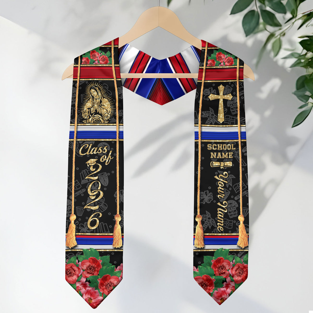 Personalized Dominicana Floral Stole Grad Sash Graduation Gift, Class of 2026 Dominican Graduate
