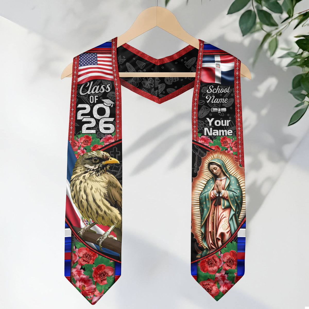 Dominicana Graduation Floral Stole Custom Grad Sash, Class of 2026 Dominican Graduate Gift