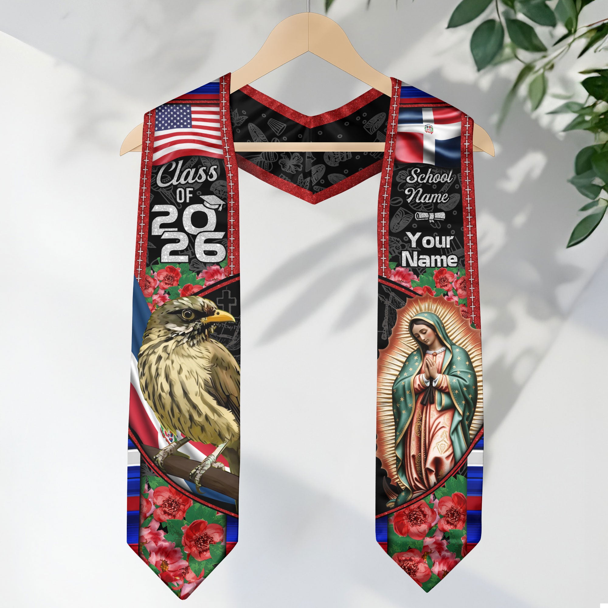 Dominicana Graduation Floral Stole Custom Grad Sash, Class of 2026 Dominican Graduate Gift