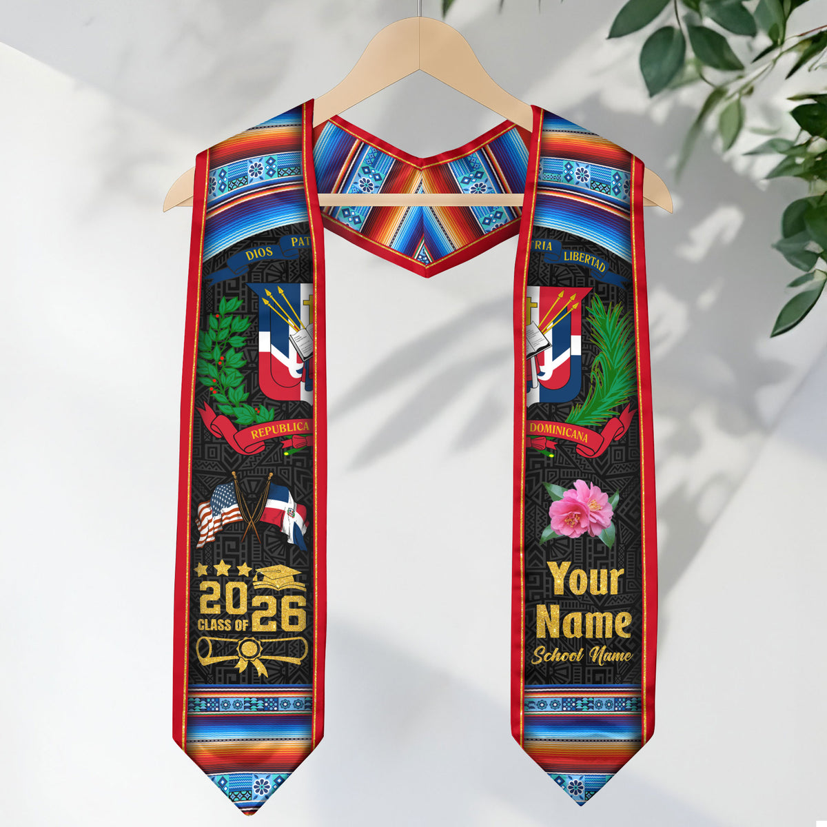 Personalized Dominicana Floral Stole Graduation Grad Sash, Class of 2026 Graduate Gift