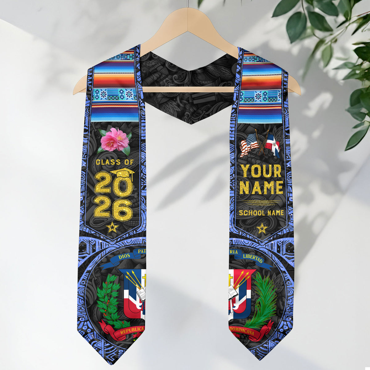 Dominican Republic Grad Sash, Graduation Floral Stole Custom, Class of 2026 Senior Gift