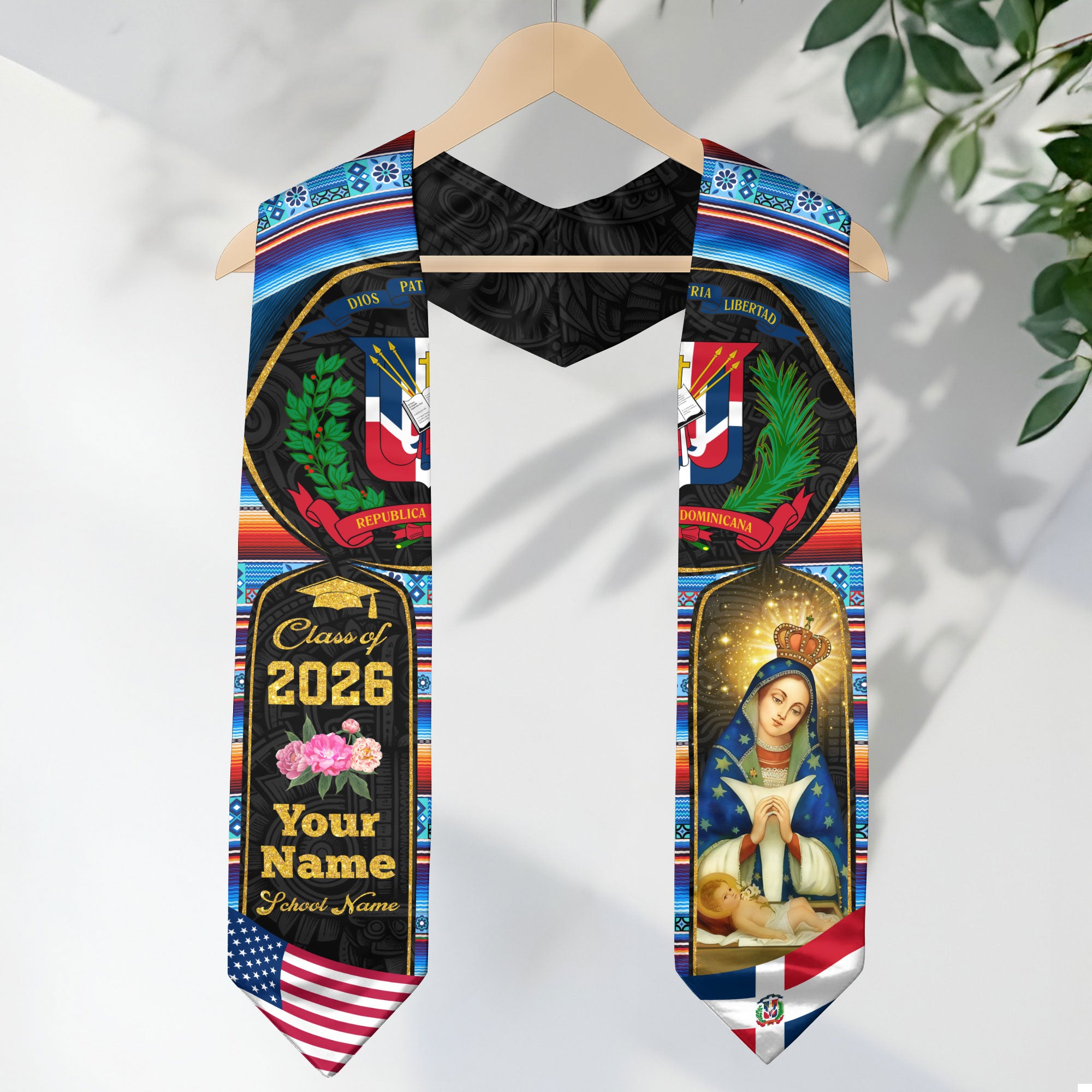 Personalized Dominican American Stole Grad, Dominican Republic Sash Graduation, Class of 2026 Graduate Gift