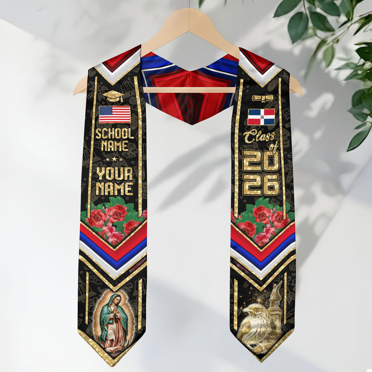 Custom Dominicana Grad Sash Floral Stole Graduation Gift, Class of 2026 Dominican Graduate