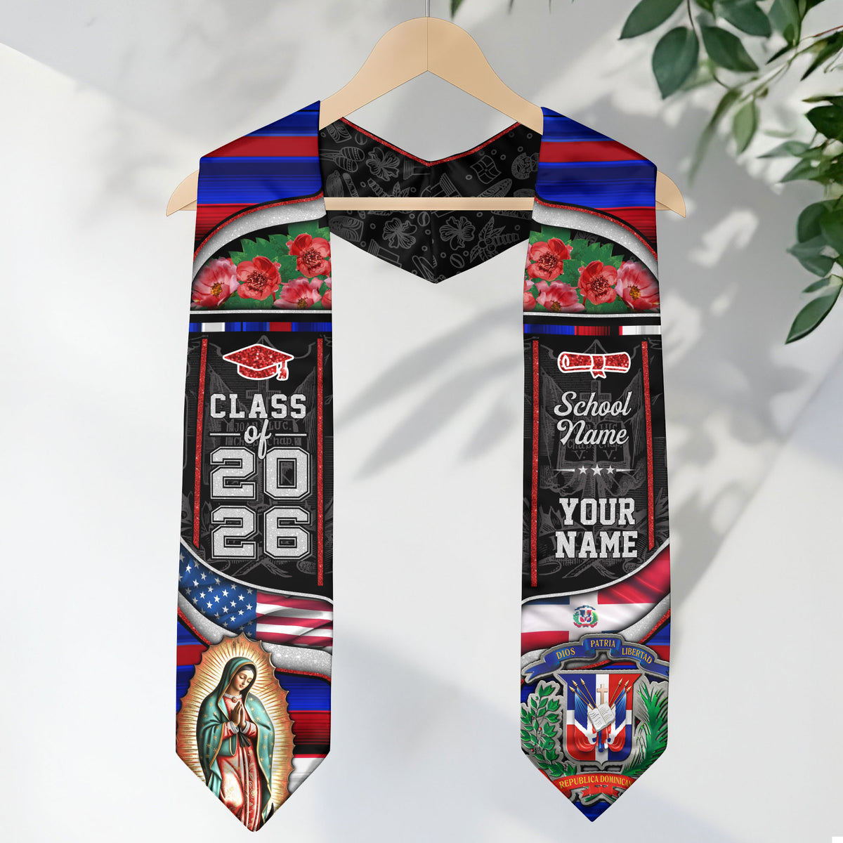 Custom Dominicana Floral Stole Graduation Grad Sash, Class of 2026 Dominican American Graduate