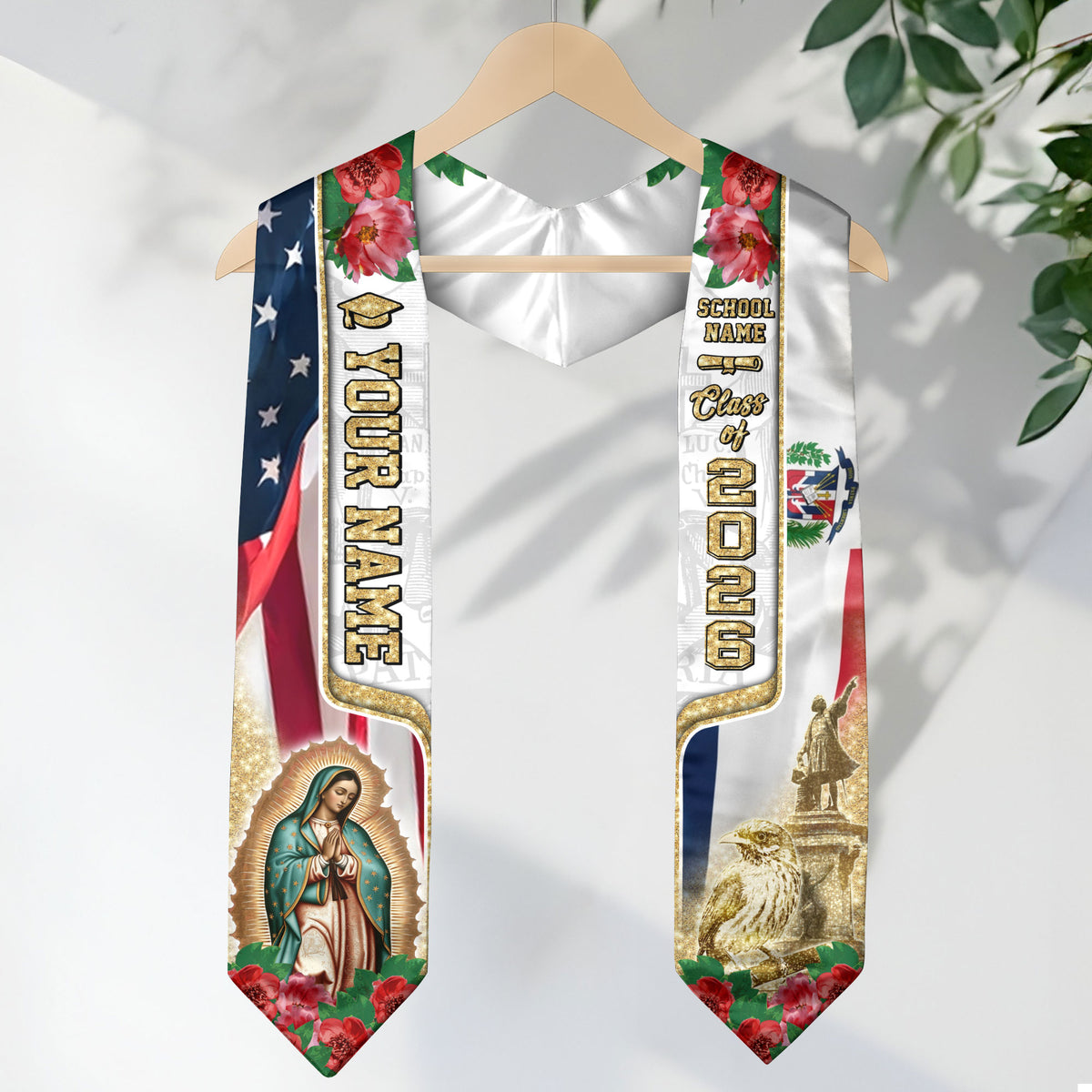 Custom Dominican Grad Sash Floral Stole Graduation Gift, Class of 2026 Graduate Senior Gift